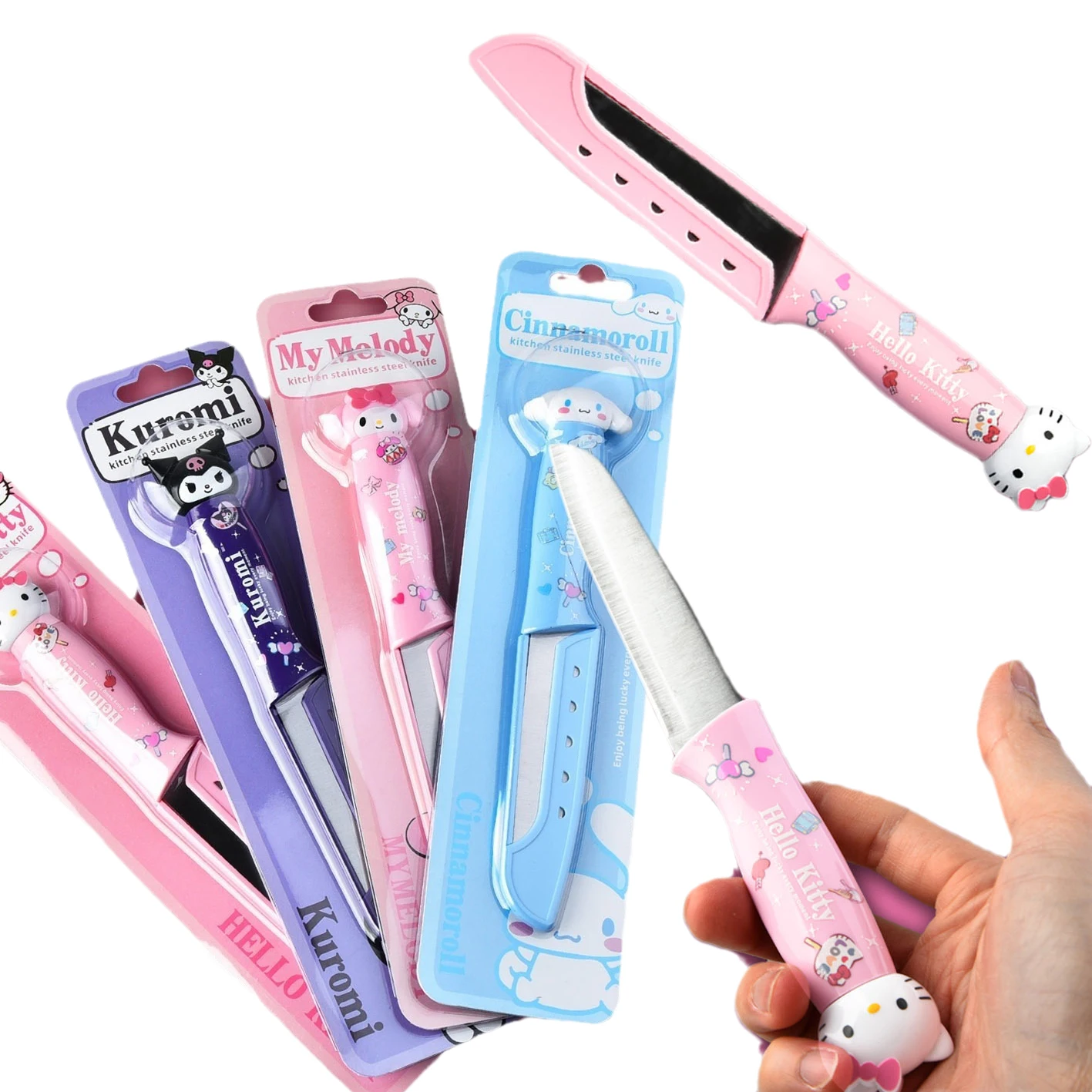 Sanrio Cinnamoroll Kuromi Mymelody Cartoon Stainless Steel Fruit Knife With protective cover Home Cooking Kitchen Supplies