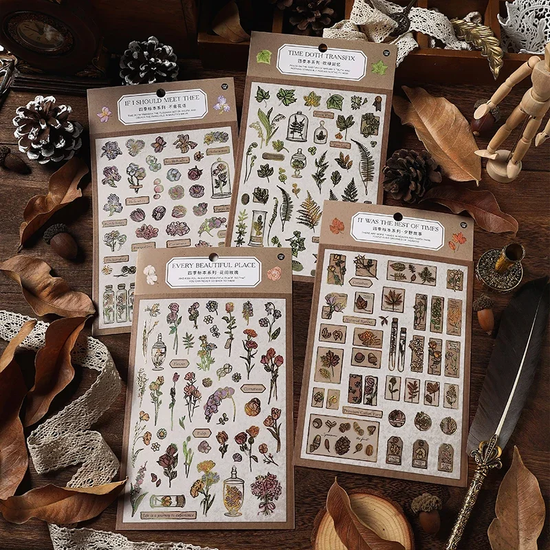 Journamm 1sheet Vintage Plant Stickers Planner Sticker DIY Cut Scrapbooking Supplies Decor Junk Journal Collage Stationery
