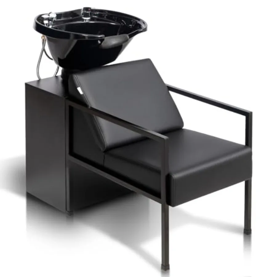 

Salon Shampoo Bowl and Chair, Hair Washing Station w/Tilting Sink and Storage Cabinet, Backwash Barber Chair for Barbershop Bea