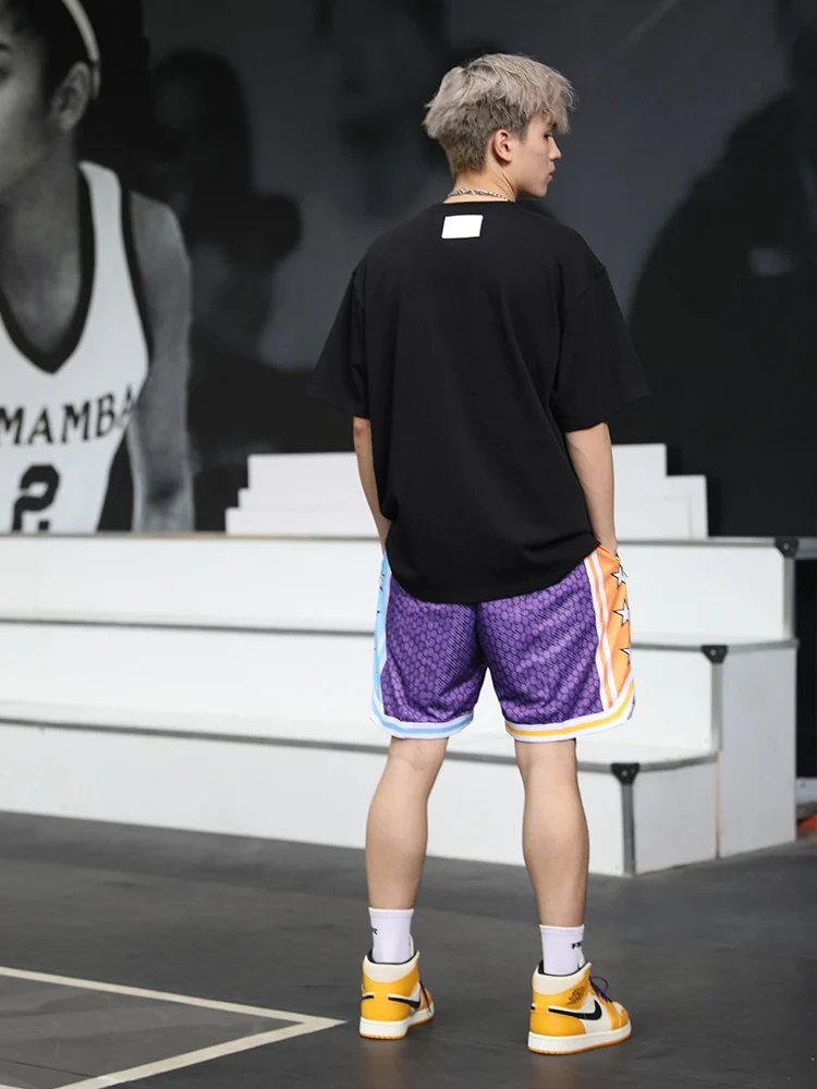 FOAG summer American Lakers color matching loose training basketball shorts tide brand mesh color matching sports quarter pants