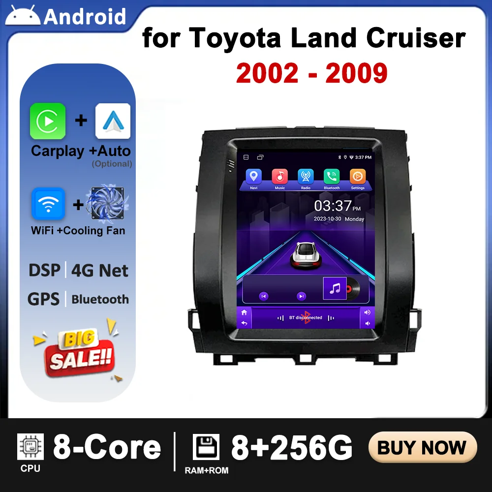 

For Toyota Land Cruiser Parado 120 2002 - 2009 Android 14Wireless Carplay DSP Car Radio 4G WIFI Multimedia Video Player Navi