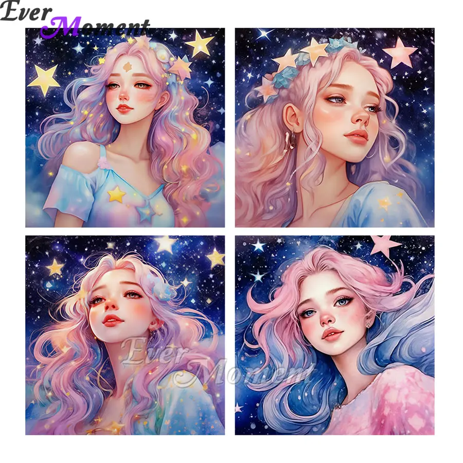 

Glitter Dust Diamond Painting Galaxy Girl Korean Japanese Living Room Wall Hangings ASF2785