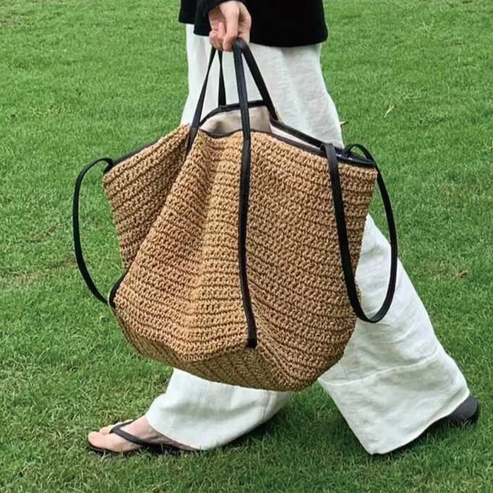 

NEW Woven Designer Bags for Women Shoulder Bag Summer Travel Straw Bucket Bag Handbag Soft Crochet Beach Bags Shopper Tote Purse