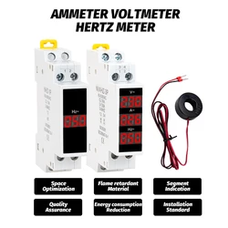 18mm Din Rail Voltage Current HZ Meter AC 80-500V 220V 380V 100A Modular Ammeter Voltmeter LED Indicator Digital Volt Tester