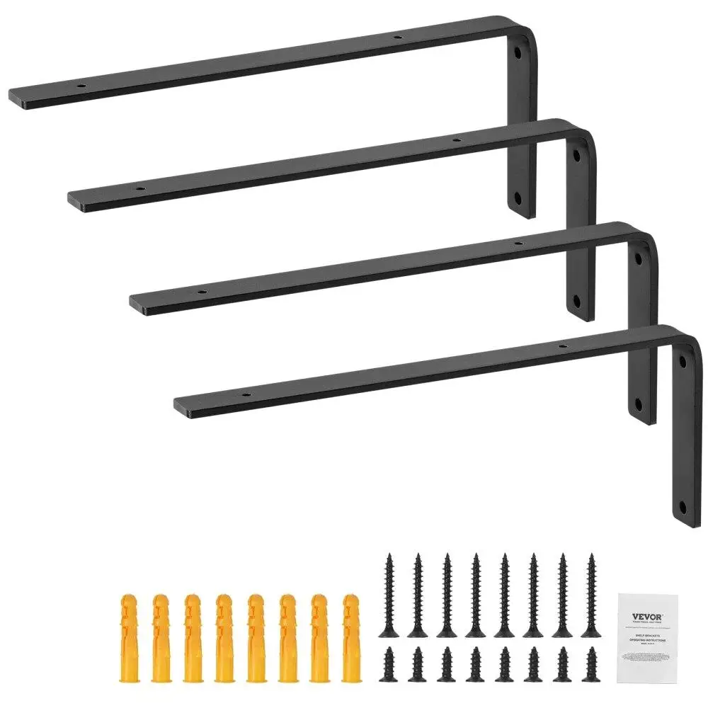 

Heavy Duty Floating L Shelf Bracket Steel Shelf Brackets 10x6 Inch 4-Pack 5mm Thick Matte Black 160 lbs Load Capacity