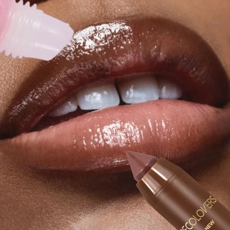 Abito per rossetto, matita per labbra con lucidalabbra, raffigurante il contorno delle labbra, rossetto affascinante, cosmetici per labbra