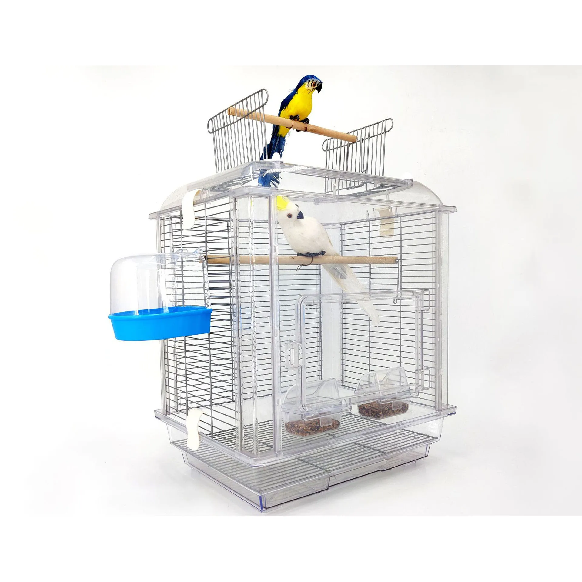 Hot High Quality Safety Plastic Throw in Sticks and Food Bowls Clear Decoration Metal Hanging Cages of Birds