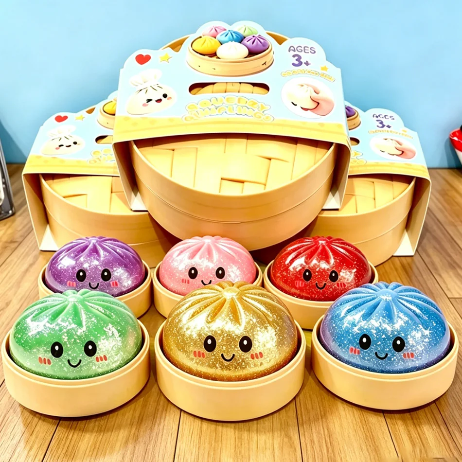 Dumpling Squishies, Glitzer-Dumpling-Überraschungsbox, Bunte Dumpling-Stressbälle, Fidget-Sensorikspielzeug, Dehnbares Dampfgarer-Schreibtischspielzeug