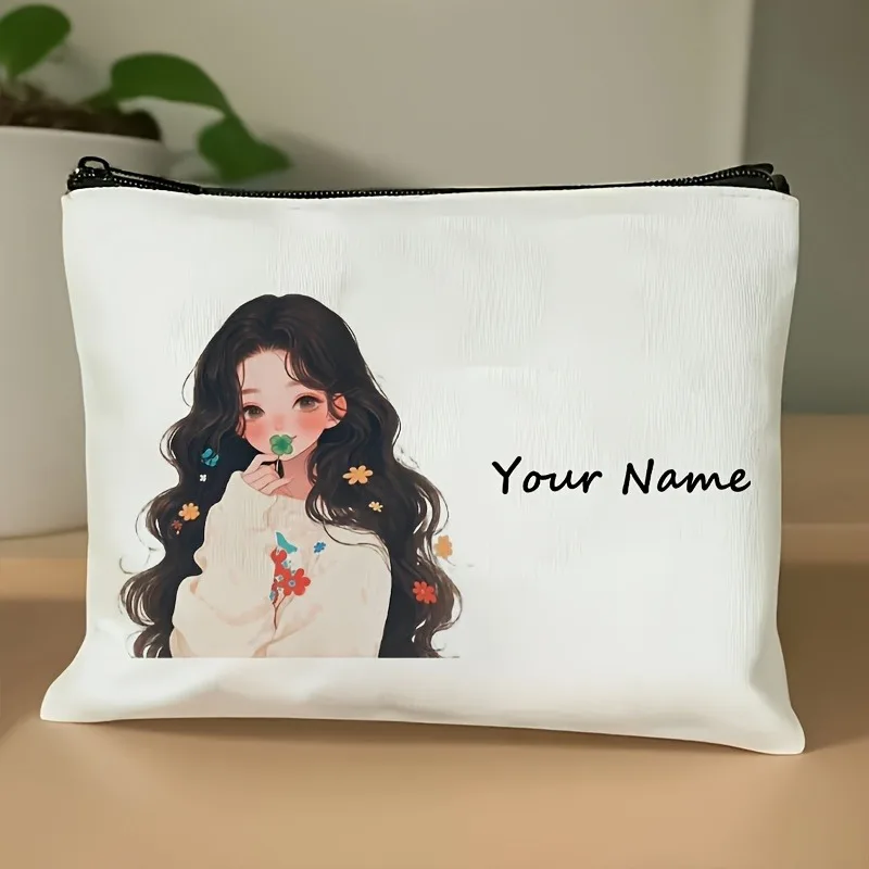 Benutzerdefinierte Name Cartoon Mode Mädchen Muster Make-up Tasche Handtasche große Kapazität Kulturbeutel Federmäppchen schickes Geschenk Kosmetiktasche – Detail 13