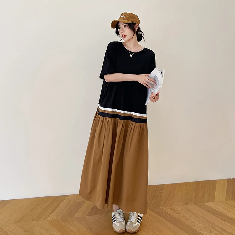 Grande taille couleur Blo ort Sve T-irt Maxi Dr décontracté rue Sle tricoté coton mélange été nouveauté Dr