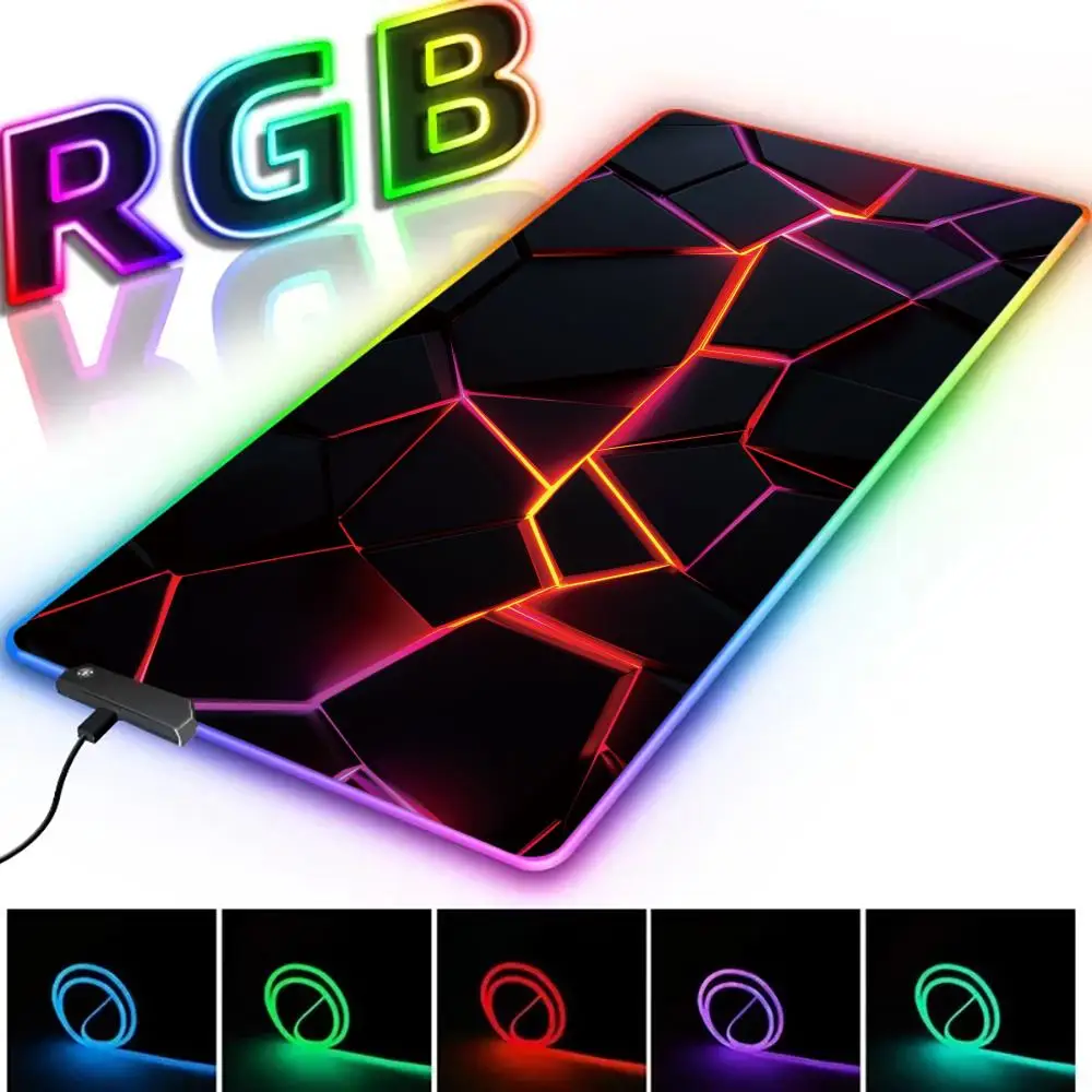 

XXL RGB Gaming Mouse Pad New 3D Geometry Desk Mat HD Gamer Accessories Large LED Light Mousepads PC Computer Carpet with Backlit