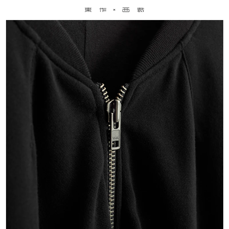 زي مستوحى من المشاهير ~ سويت شيرت نسائي أسود متعدد الاستخدامات بسحاب، سترة بيسبول من القطن بالكامل، سترة فضفاضة غير رسمية، جديد لخريف وشتاء 2025 #5