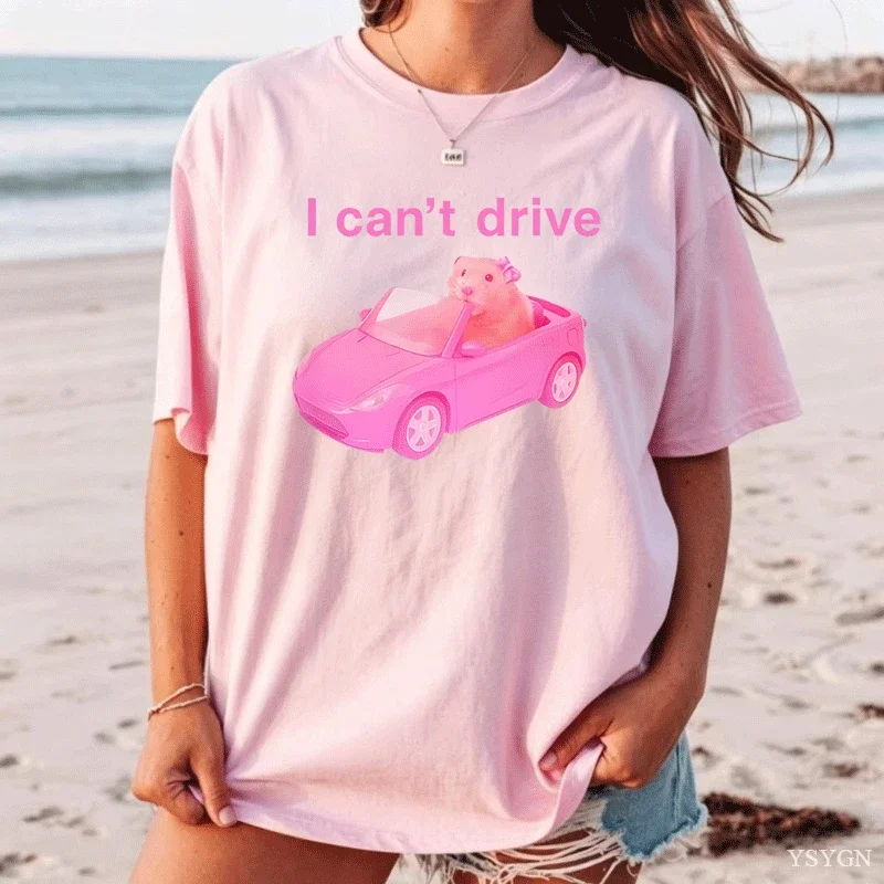 I Cant Drive Funny Hamster Meme T Shirt Men Women Casual Sad Hamster Crying Printed Tshirt Casual Cotton Round Neck Tees