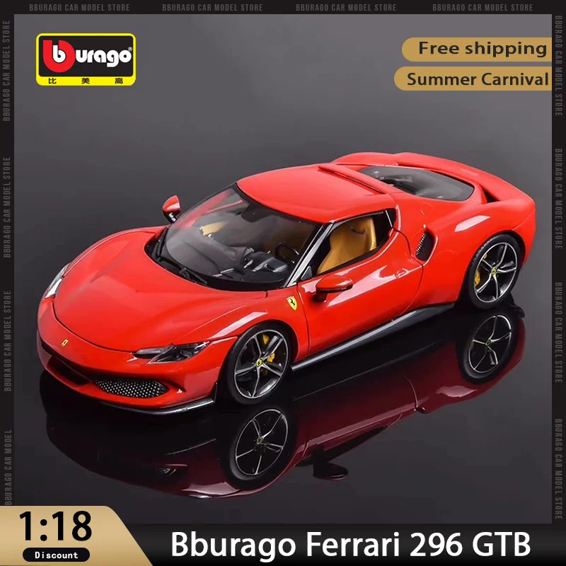 Nieuw Op Voorraad Bburago 1:18 Ferrari 296 Gtb Sport Legering Miniatuur Diecast Model Ferrari 296 Gtb Assetto Fiorano Auto Speelgoed Kid Gift