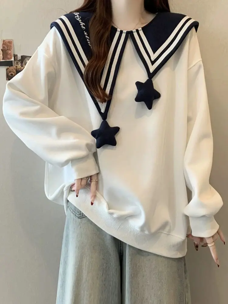 

plus Size Women's Long Sve Sweatirt Loose Casual Navy Collar Top Trendy Spring Autumn Versatile Comfortable plus MM