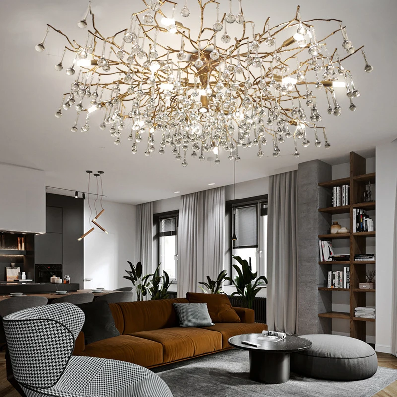 

Modern Luxury K9 Crystal Chandelier round Tree Branch Design for Dining Room Living Room Lobby Kitchen Island Lighting