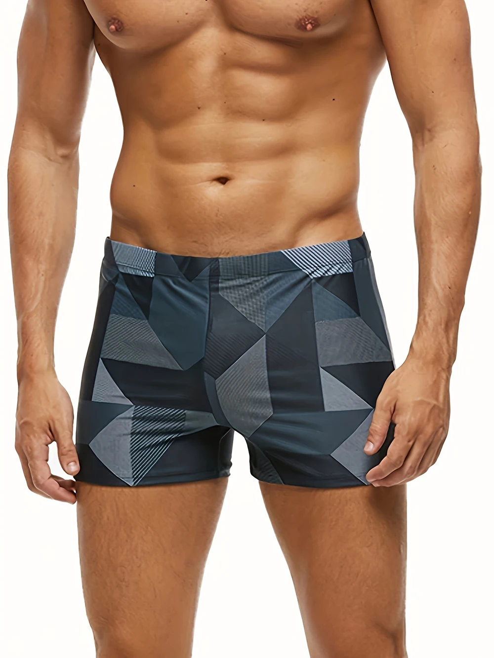NEW Men's Geometric Triangle Print Swim Trunks, Low Waist Sexy Beach Surfing Trunks With Pad Holiday Swimwear Short Swimsuit