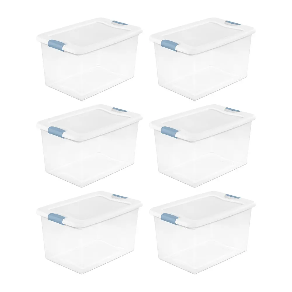 New Home Organizer: 64 quart white latched lid clear plastic storage box (6 packs)