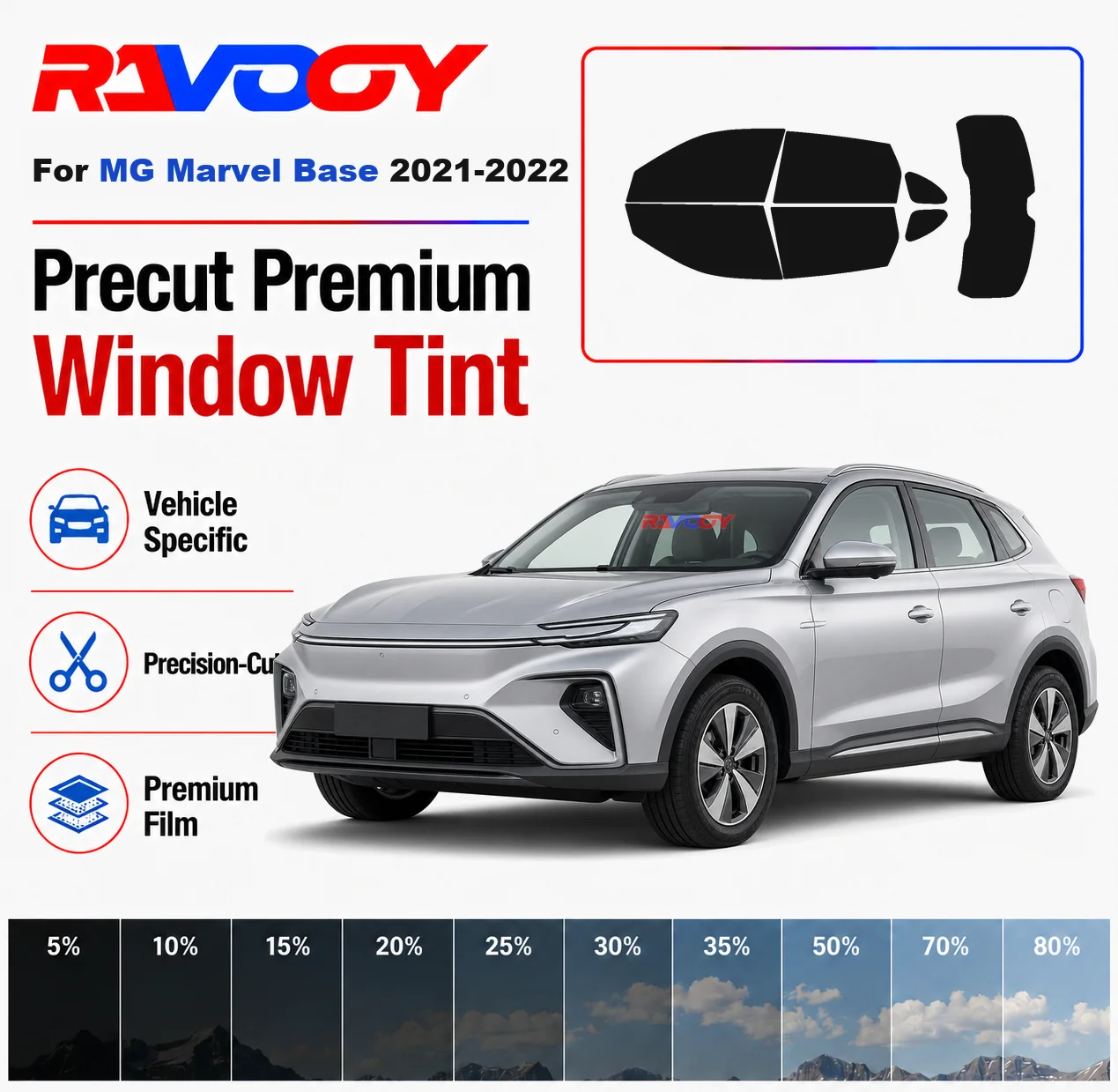 

Premium Precut Window Tint Kit Front Rear Windows Rear Windshield For MG Marvel Base 2021-2022 Complete Set Nano Ceramic Film