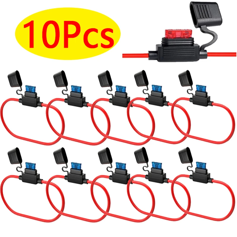 10szt Samochodowa mini wodoodporna skrzynka bezpieczników typu ostrza w linii Uchwyt bezpiecznika Gniazdo zasilania 14AWG dla 2V 30A Samochodowe motocykle Samochodowa skrzynka bezpieczników