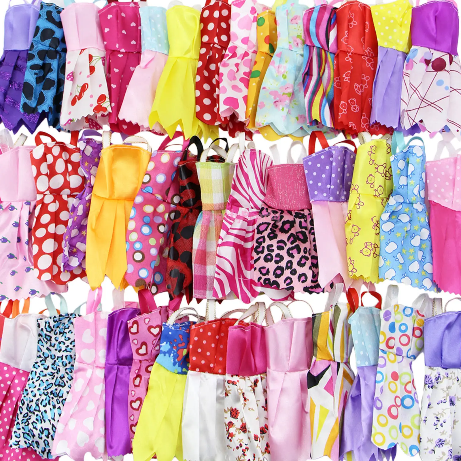 10 Sets Mixed Style Mini Dress Colorful Summer Sleeveless Dollhouse Accessories Clothes for Barbie Doll Lovely Girl Toy Lot