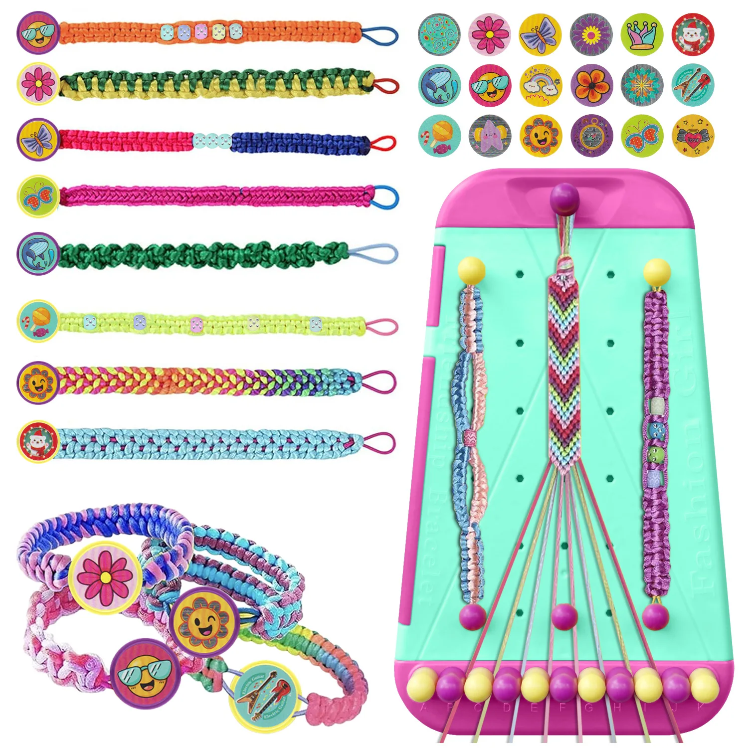 2 In 1 Kids Bracelet Making Kit DIY Jewelry Craft Set Weaving Board With Elastic Cords Beads Pegs Handmade Creative Toy Gift For
