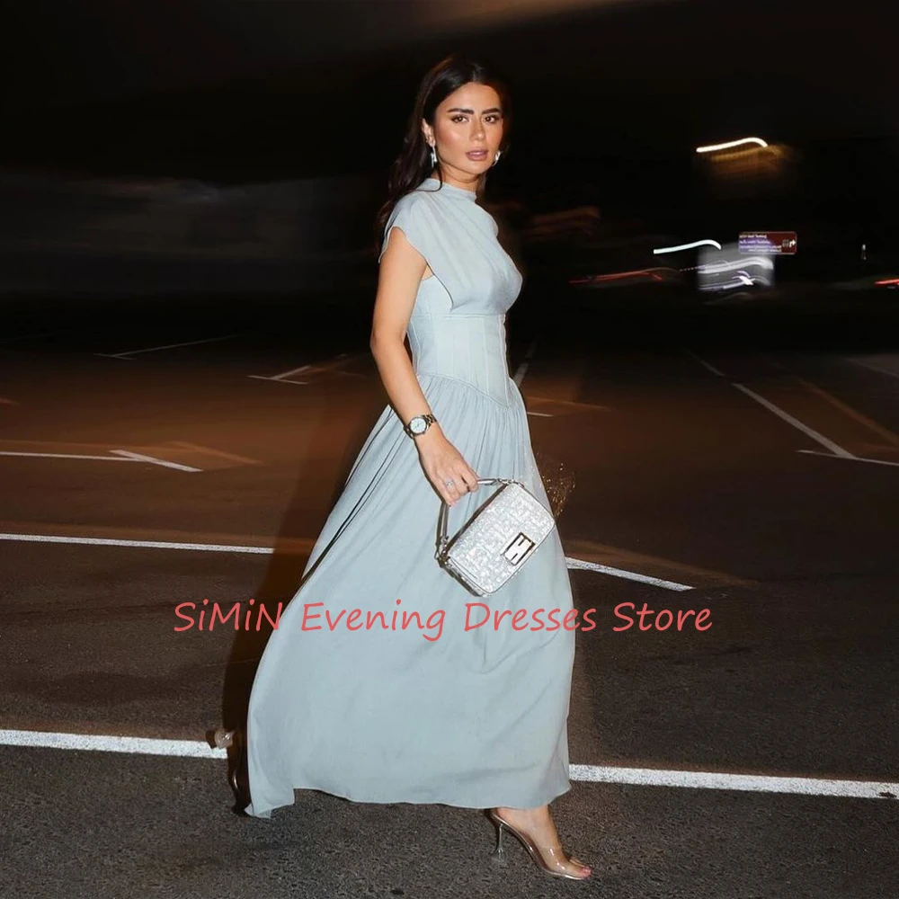 Simin Saudi O-Neck A-Line Simple Grace Satin Sash Sleeveless Ankle-Length Arabia Sexy Evening Birthday Club Outfits Summer 2024