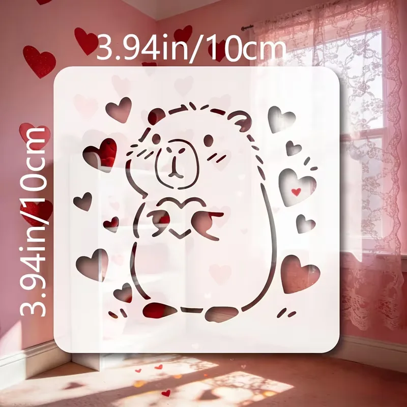 9PCS Capybara Pattern Stencils Reusable Painting Stencils PET Animal Themes Template for Wood Floor Tile Wall Fabric DIY