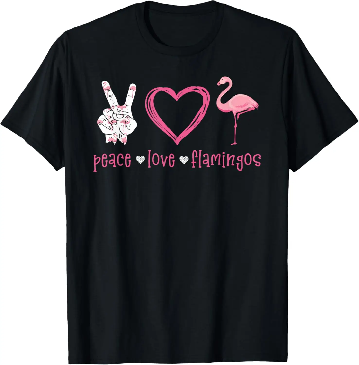 

Peace Love Flamingo Tshirt Hand Sign Heart Flamingo Lovers T-Shirt