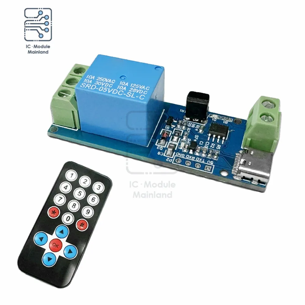 DC 5V WiFi Relay Module 1 Channel IR Remote Control Wireless with Remote Control Support Self-locking Tap Mode Type-C Interface