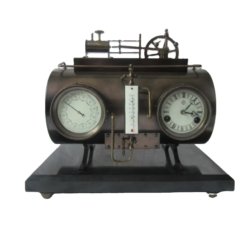 Antique Solid Brass Massive French Style Automatic Steam Engine Industrial  Mechanical Table/Shelf Clock/Watch