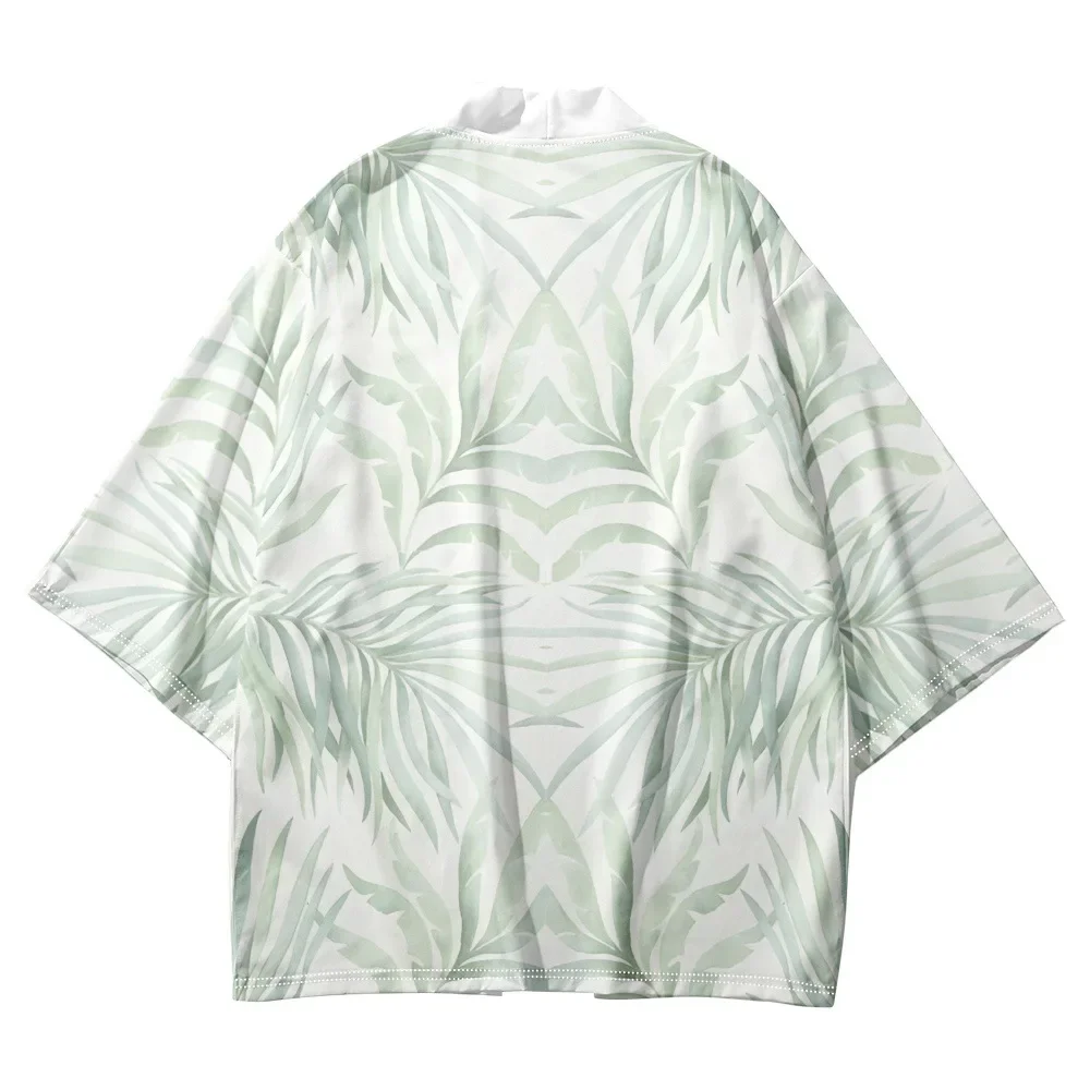 

Summer Beach Yukata Fashion Haori Palm Leaf Tiger Print Cardigan Kimono Women Men White Shirts 4XL 5XL 6XL