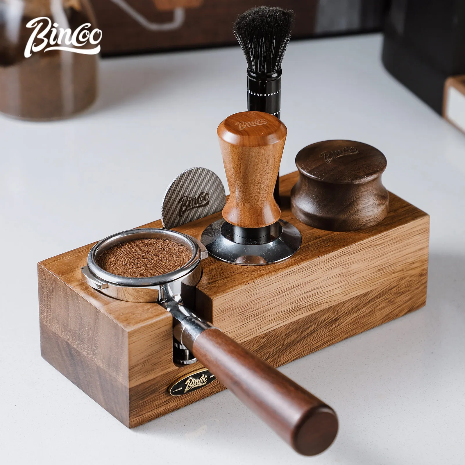 

Coffee Tamper Holder Multifunctional Stand Walnut Espresso Tamping Station Mat Rack 51mm 53mm 58mm Coffee Machine Accessories