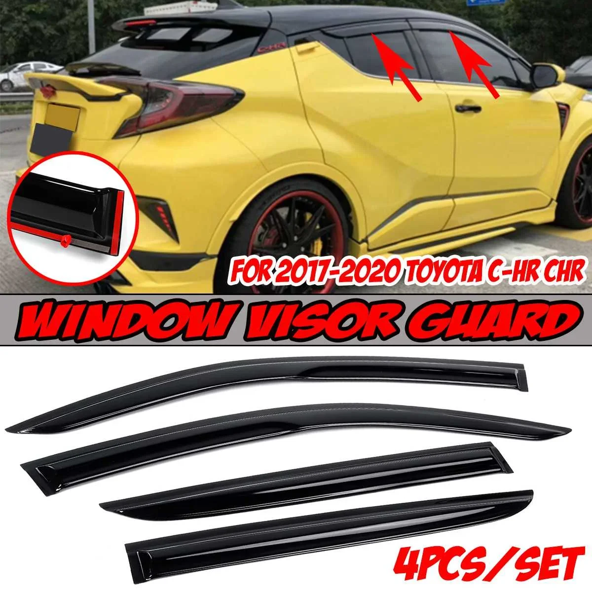 

High Quality 4Pcs Car Side Window Visor Guard Vent Awnings Shelters Rain Guard Door Visor For TOYOTA For C-HR For CHR 2017-2020