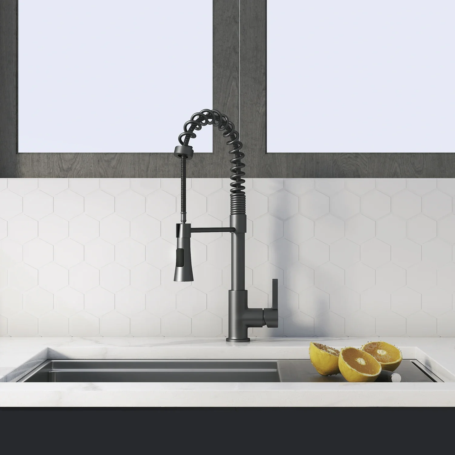 Modern Style Gunmetal Black UPC Brass Kitchen Taps Pull Down Kitchen Sink Faucet With Sprayer