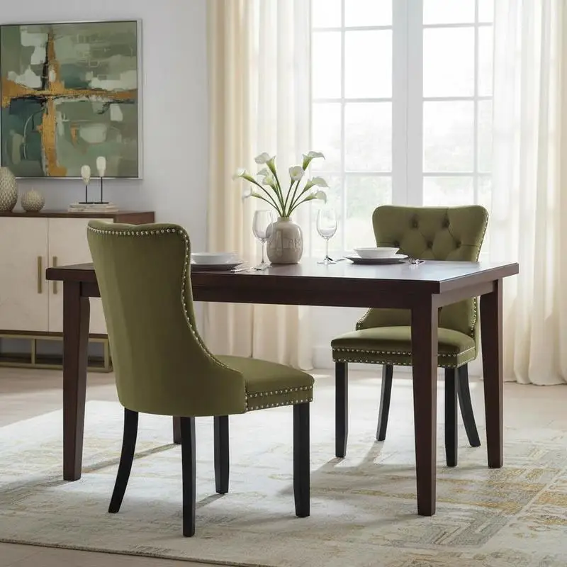 

Nikki Collection Modern, High-end Tufted Solid Wood Contemporary Velvet Upholstered Dining Chair with Wood Legs Nailhead Trim