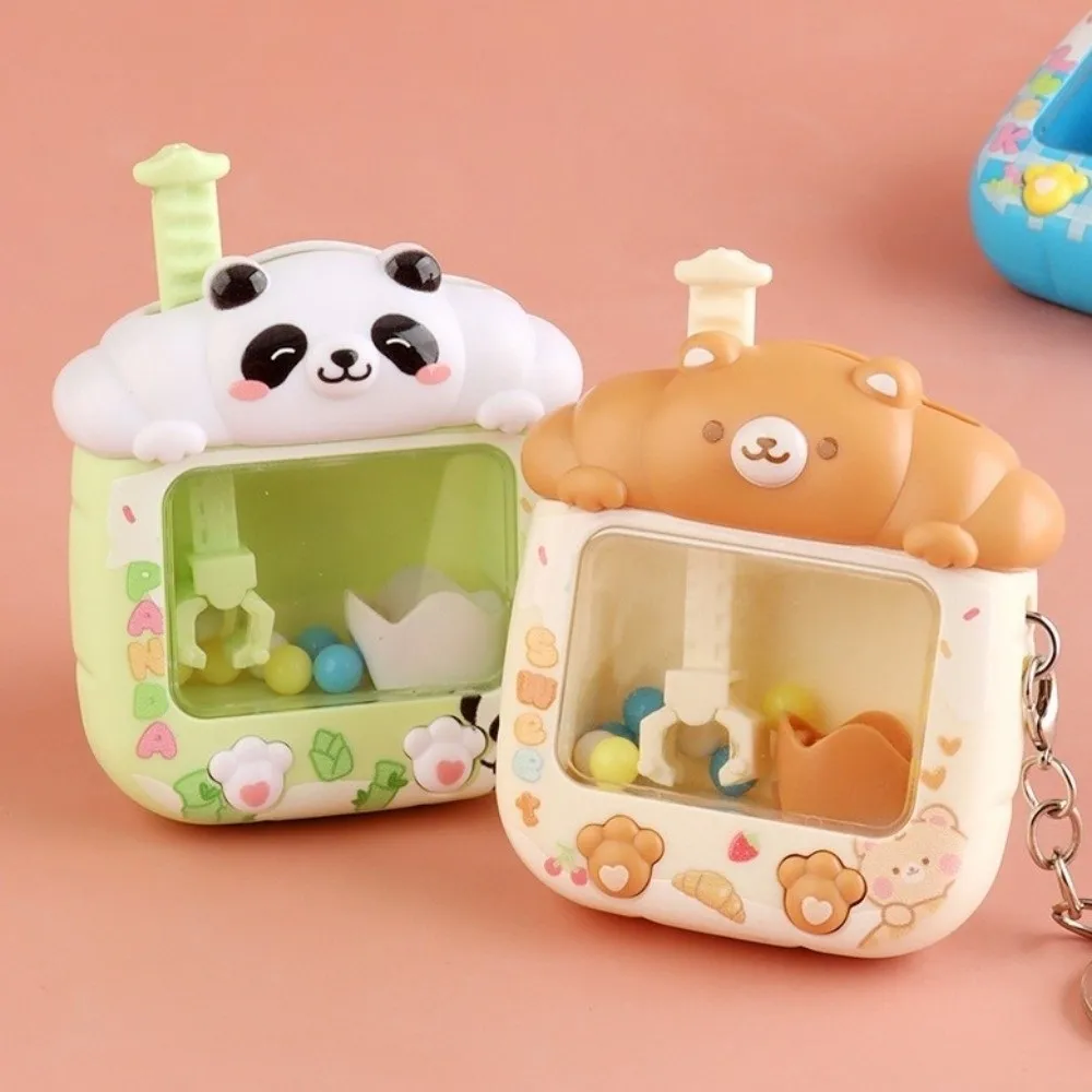 Portable Plastic Catching Ball Machine Keychain Cartoon Little Panda Tiny Arcade Games Pendant Cute Funny Stress Reliever Gifts