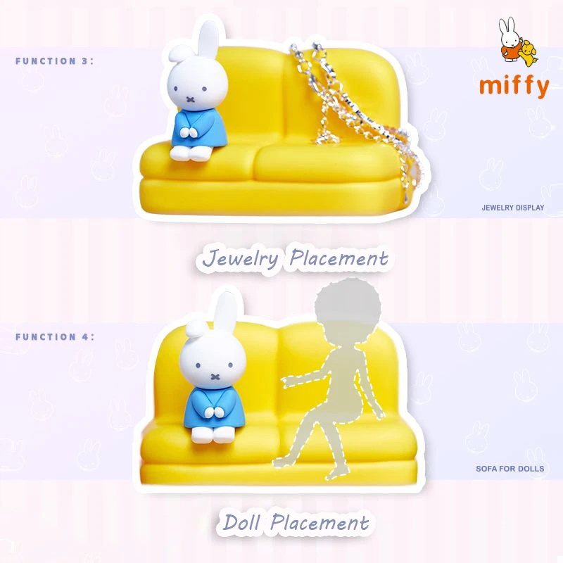 

Статуэтки Kawaii Miffy Sofa Series, настольные украшения, многофункциональная модная подставка для телефона, высококачественные аксессуары в стиле аниме с допамином