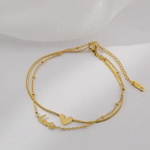 Classic Love Letter Heart-Shaped Double-Layer Titanium Steel Anklets For Woman 2022 Korean Fashion Jewelry Does Not Fade Anklet