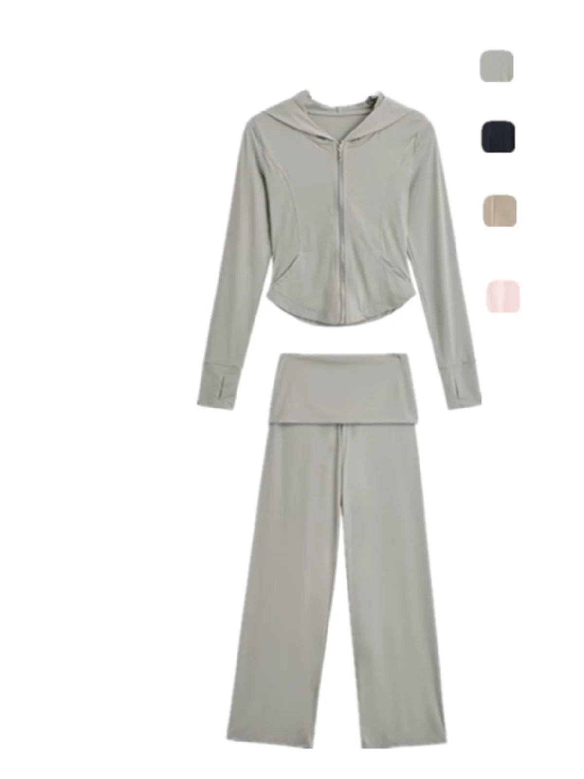 

Летний женский комплект солнцезащитных очков с капюшоном на молнии, кардиган с высокой талией, широкие брюки, защита от ультрафиолета