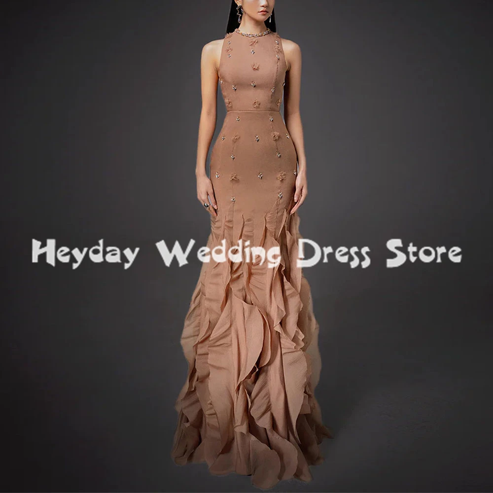 

Heyday Women's O-neck Ruffles Mermaid Beaded Evening Dresses With Sleeveless Floor-Length Formal Elegant Party Dresses 2025