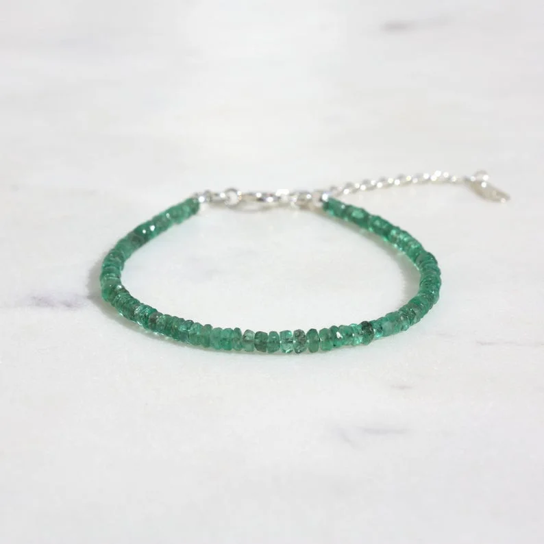 Emerald Genuine Bracelet Dainty 2,5 mm Faceted Emerald May Birthstone- Perfect gift for her - Bracelet Gemstone Gemstone Jewelry