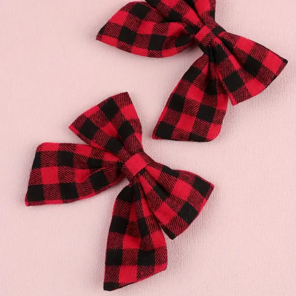 2 قطعة مقاطع الشعر القوس منقوشة لطيف للفتيات الاسكتلندي نمط الأحمر والأسود تحقق ديكور Bownot مشابك الشعر إكسسوارات الشعر هدايا #3