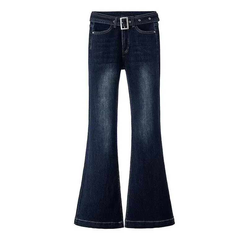 American Low-rise Slim-fit Elastic Micro-horn Dark Blue Autumn Winter Versatile Temperament Commuter Horseshoe Pure Desire Pants