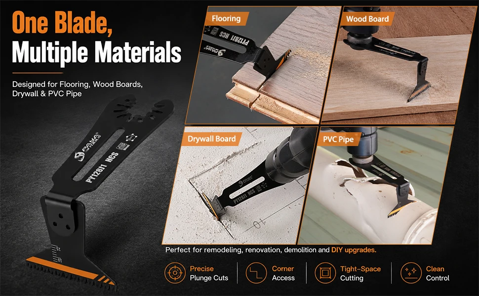 3-teiliges Bi-Metall HCS Set Holz- und Metallschneidewerkzeuge 90° ° Oszillierende Multitool-Sägeblätter für Enge Ecken und Räume, Bodenbearbeitungsklinge PAYA – Detail 15