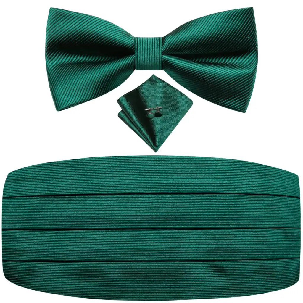 Hi-Tie Green Silk Mens Cummerbunds Vintage Formal Jacquard Floral Bowtie Hanky Cufflinks Belt Corset For Male Prom Banquet Gift