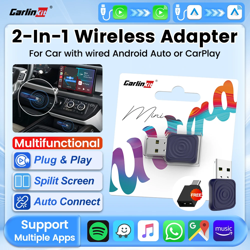 Image of CarlinKit 5.0 Mini Ultra & Mini 5 Pro Wireless-Adapter, kabelloser CarPlay- und Android-Auto-USB-Dongle für Autos, kabellose Auto-Verbindung