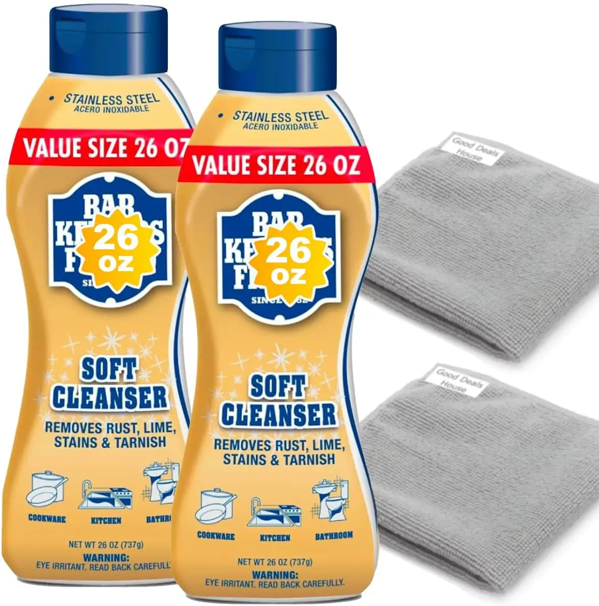 

Bundle: Soft Cleanser, 26 OZ - 2 Packs & Microfiber Cleaning Towels, 16x12 inch, 2 Count | 2 * 26 oz + 2 towels