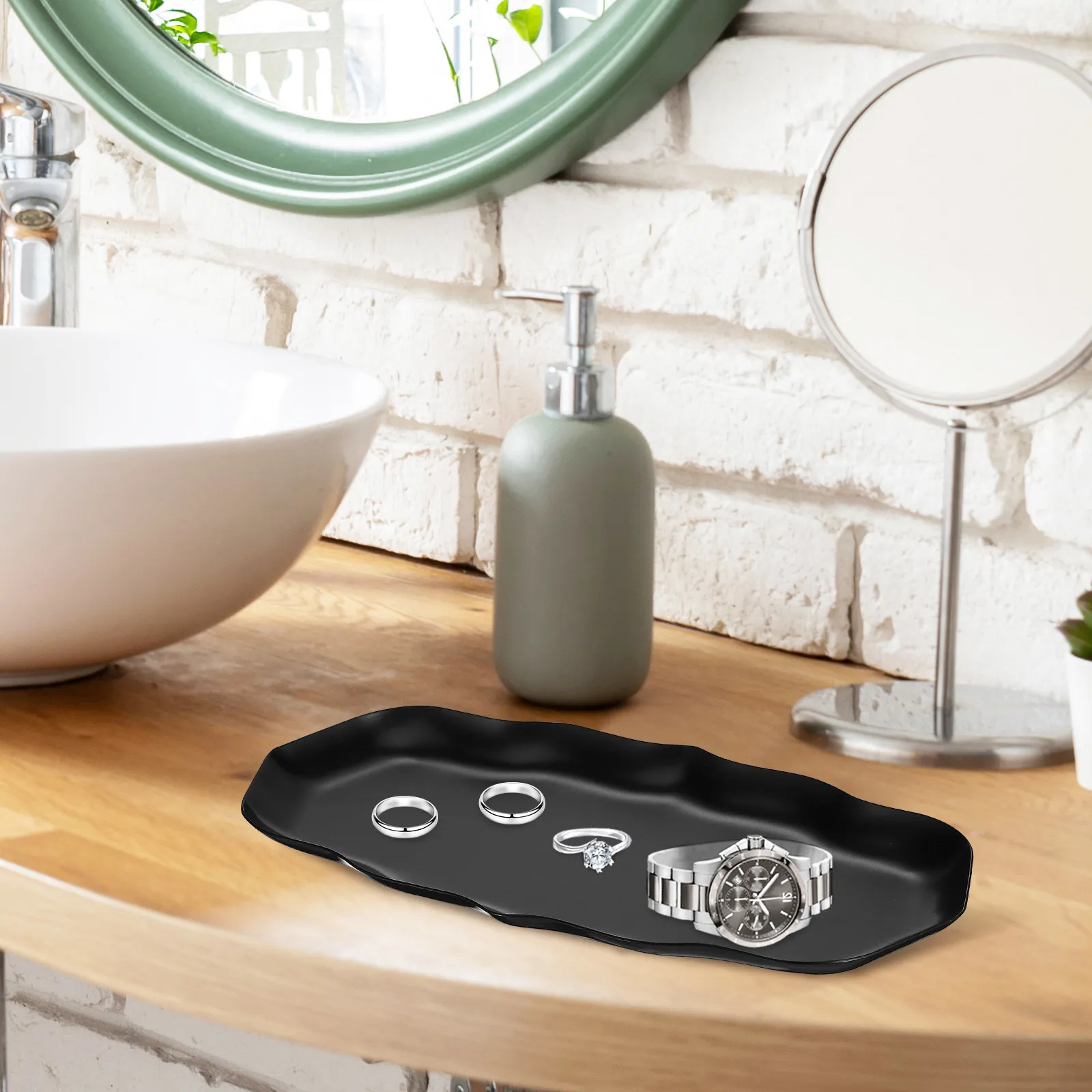 2Pcs Metal Jewelry Trays Stainless Pattern Small Decorative Jewelry Dish Organizer Ring Holder Vanity Tray