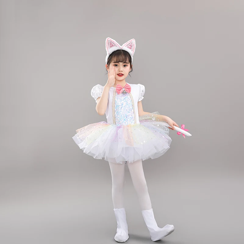 Children Long Sleeves Cat Contemporary Dance Wear Kids Short Sleeve Modern Dance Jazz Costumes For Girls Dance Costumes